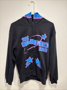 Majestic Black Zip Hoodie with Purple & Blue Graphics XL